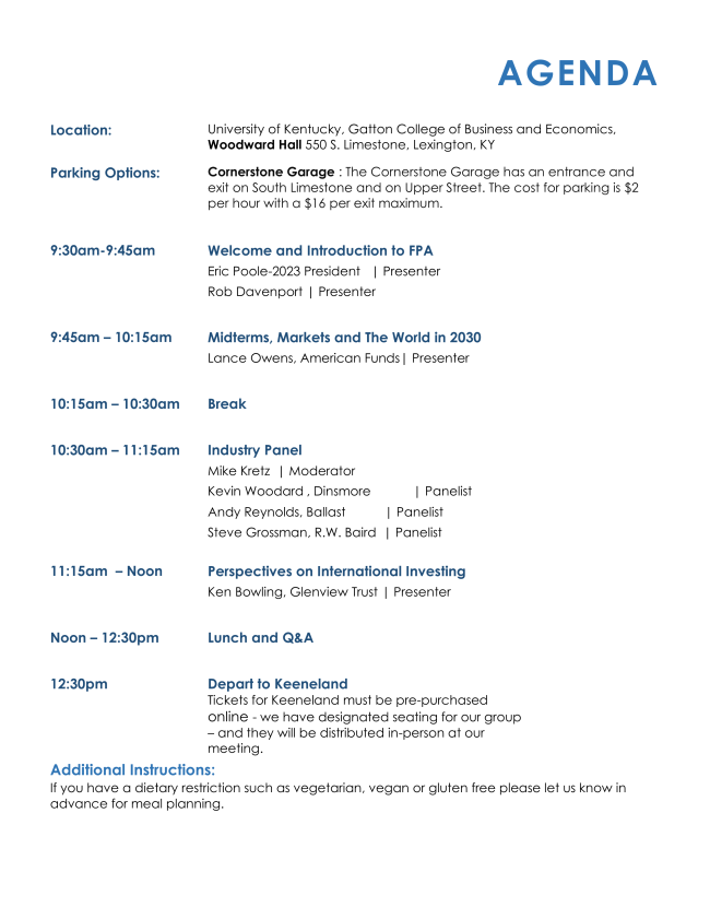 Financial Planning Association of Kentuckiana Lexington Meeting and Networking a