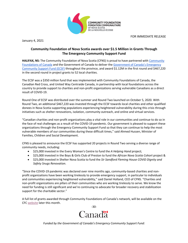 The results from round 2 of the Emergency Community Support Fund