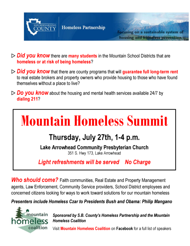 Outreach Committee: Homeless Summit July 27th! Outreach Committee: Homeless Summit July 27th!