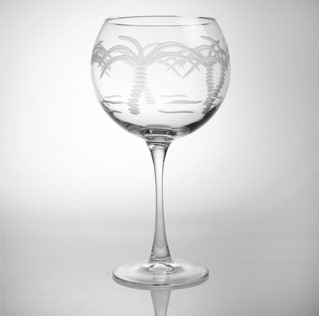 Palm Tree Etched Ballon Goblets