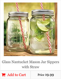 Glass Nantucket Mason Jar Sippers with Straw