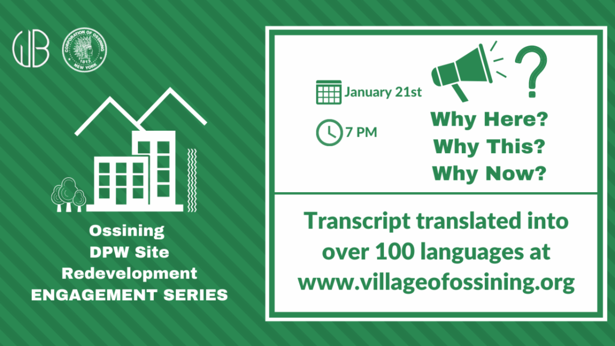 Ossining DPW Site Redevelopment ENGAGEMENT SERIES Show me the Money