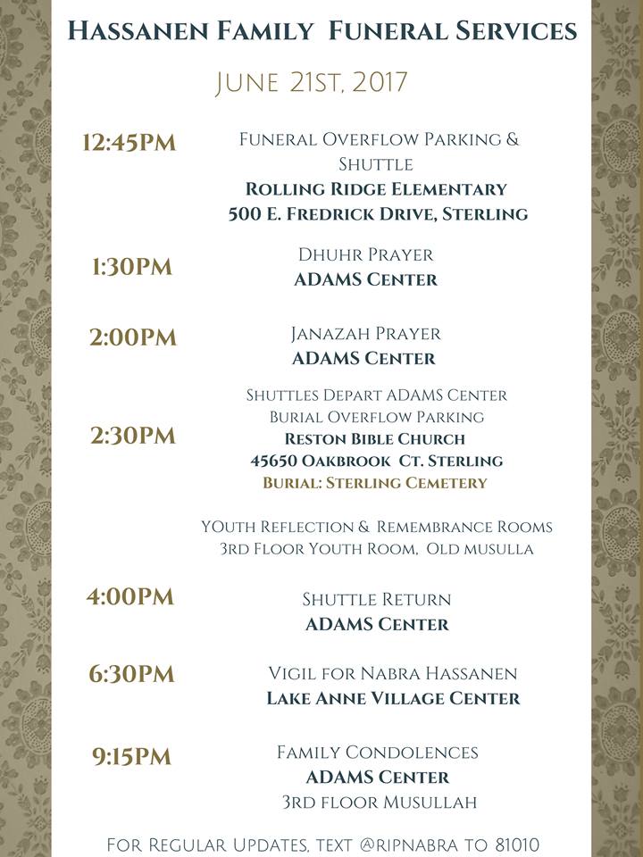 Hassanen Family Funeral Services Schedule Of Events