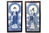 Pair Chinese Nanking Blue and White Porcelain Plaques