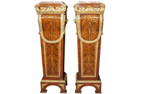Pair French Empire Kingwood Pedestal Table Stands 
