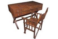 Leather Campaign Desk and Chair Set Writing Table