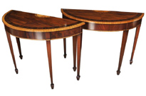Pair Flame Mahogany Hepplewhite Console Tables