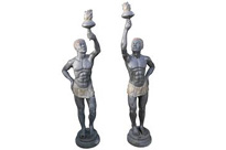Pair XL Italia Bronze Blackamoor Statues Torch
