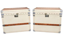 Pair Steamer Trunk English Leather Luggage Boxes