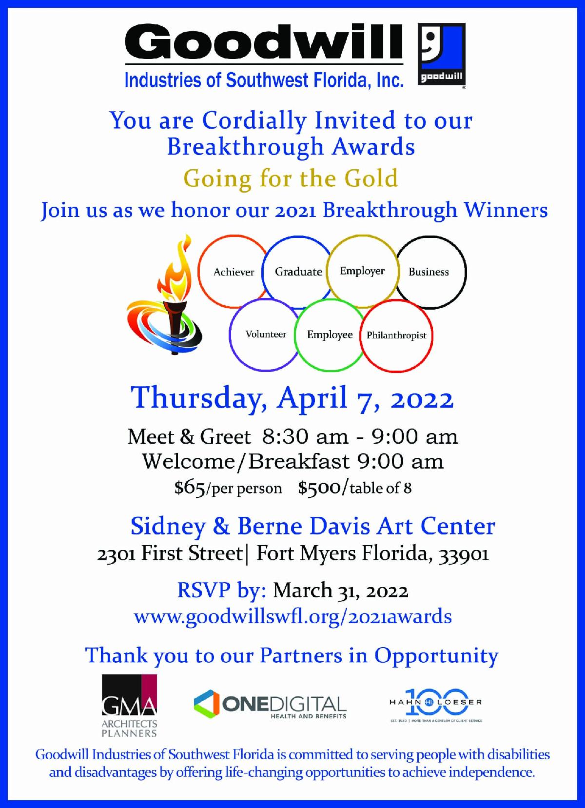 Goodwill Industries of SWFL Breakthrough Awards