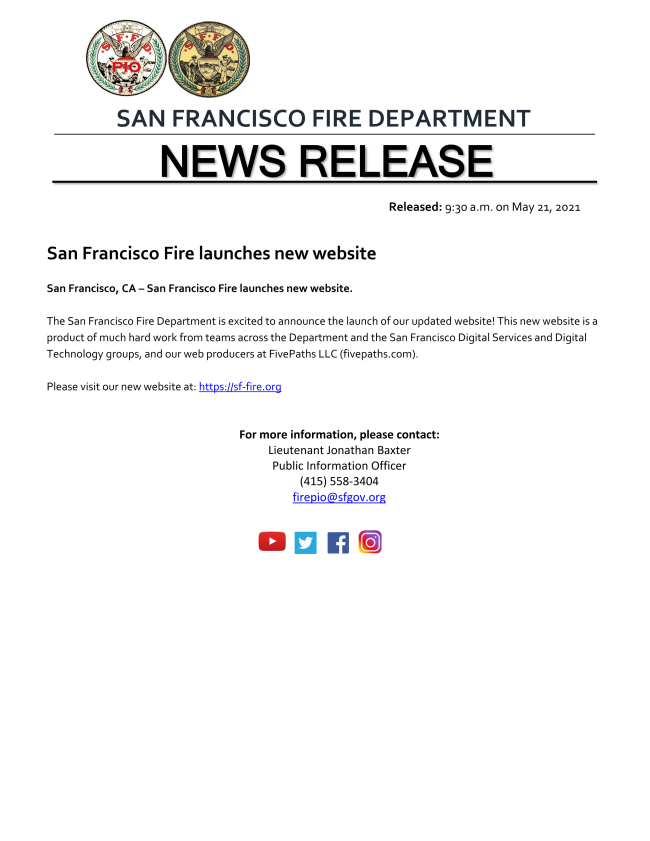SAN FRANCISCO FIRE DEPARTMENT NEW WEBSITE