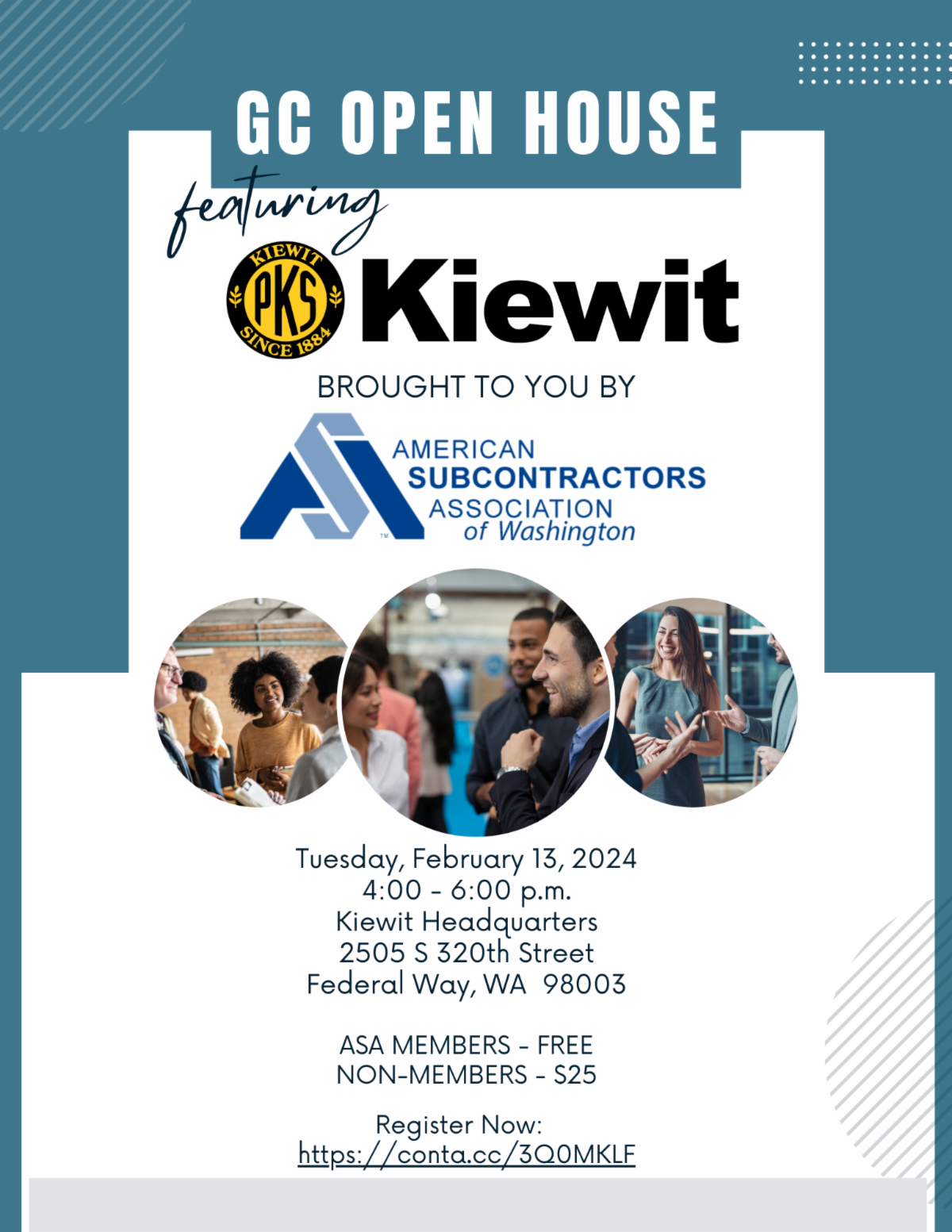 ASA of Washington Presents GC Open House featuring Kiewit