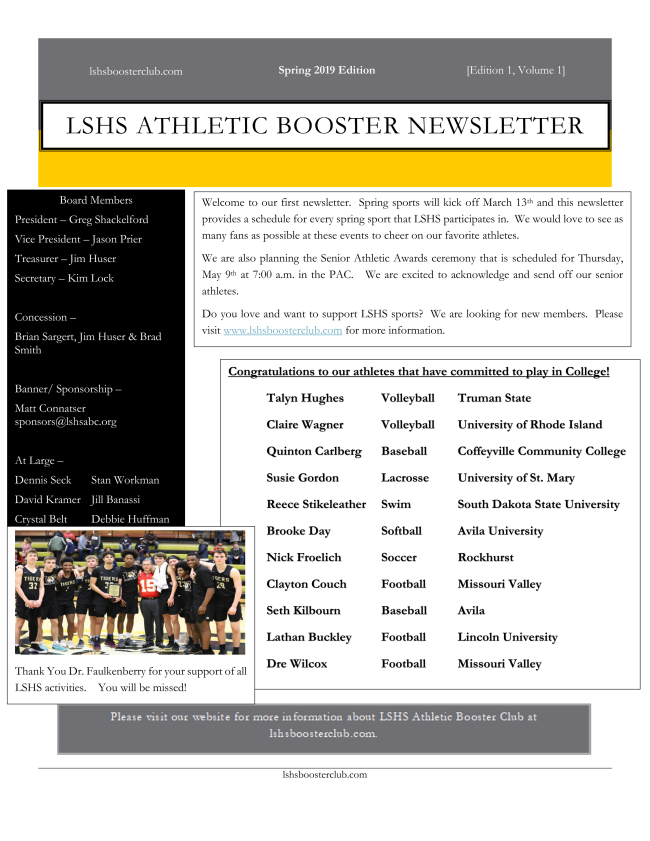 LSHS Athletic Booster Club Newsletter