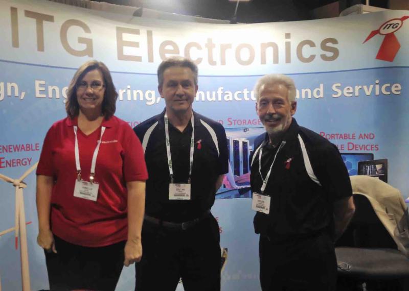 At APEC, Janelle Meives of Electrocube meets up with Roger Auerbacher and Zoltan Puskas of ITG Electronics, a trusted, franchised distributor for nearly 10 years.� width=