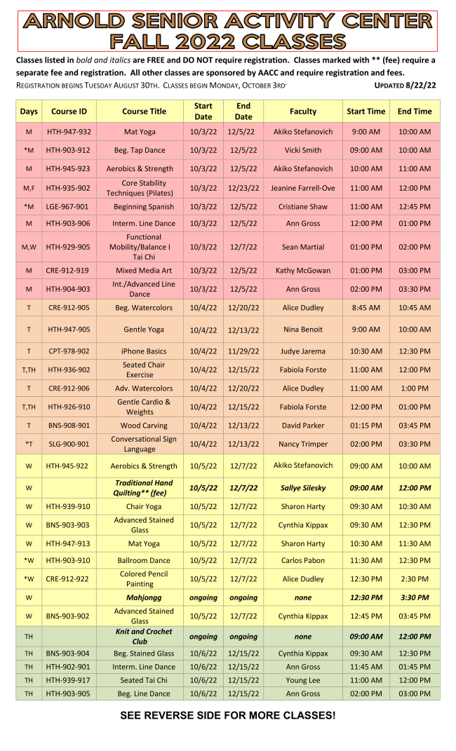 arnold-senior-center-fall-2022-class-list