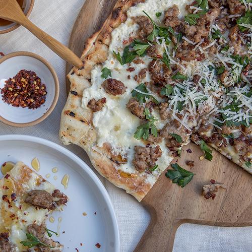 Grilled Sausage and Honey Pizza