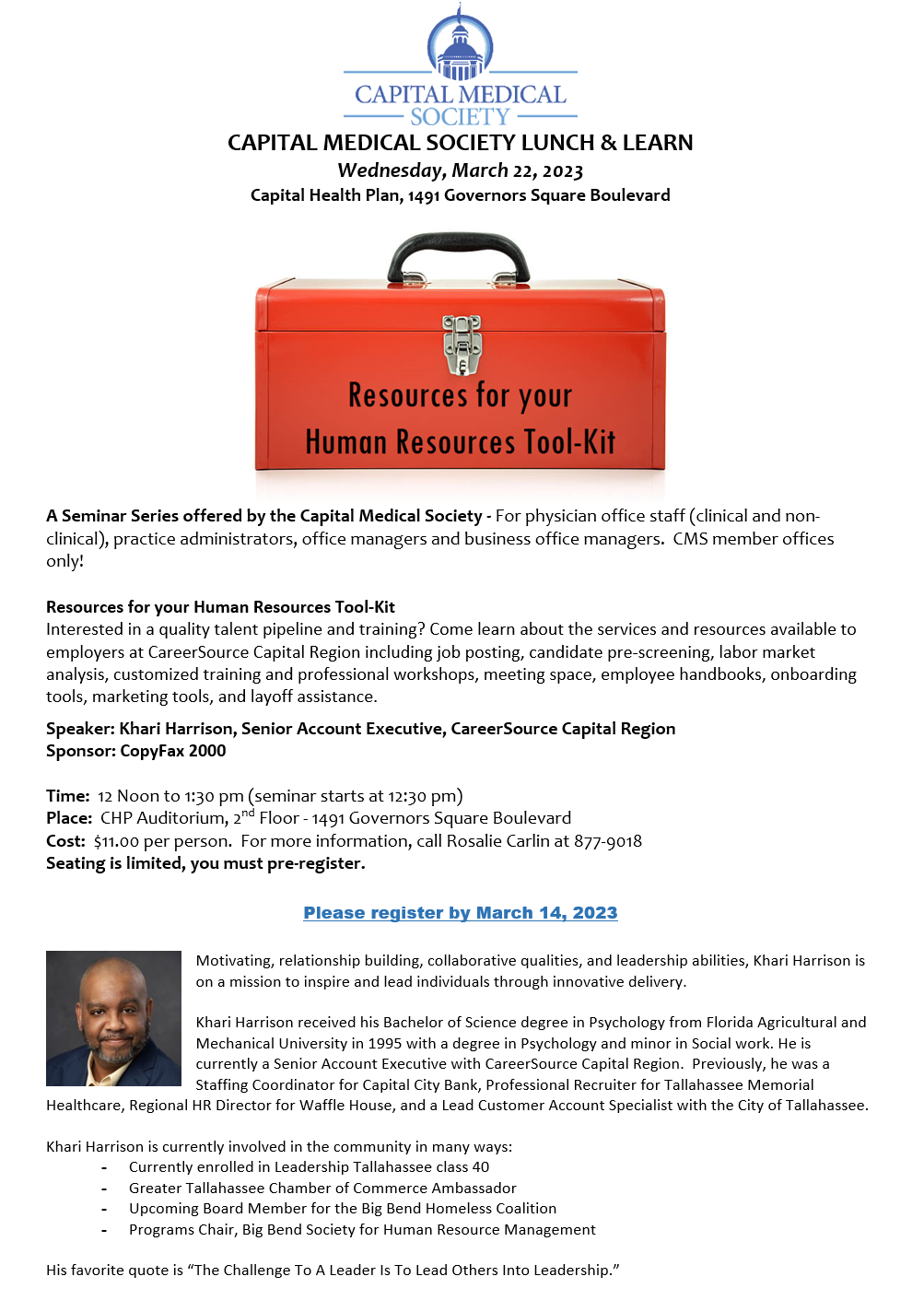 CMS LUNCH & LEARN Resources for your Human Resources ToolKit, March