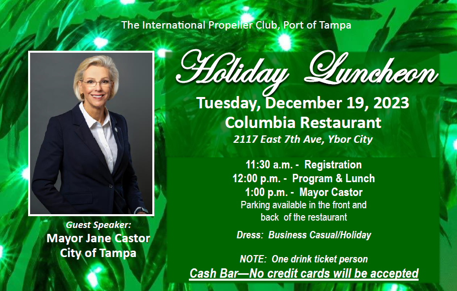 Propeller Club Port of Tampa Holiday Luncheon Dec 19, 2023