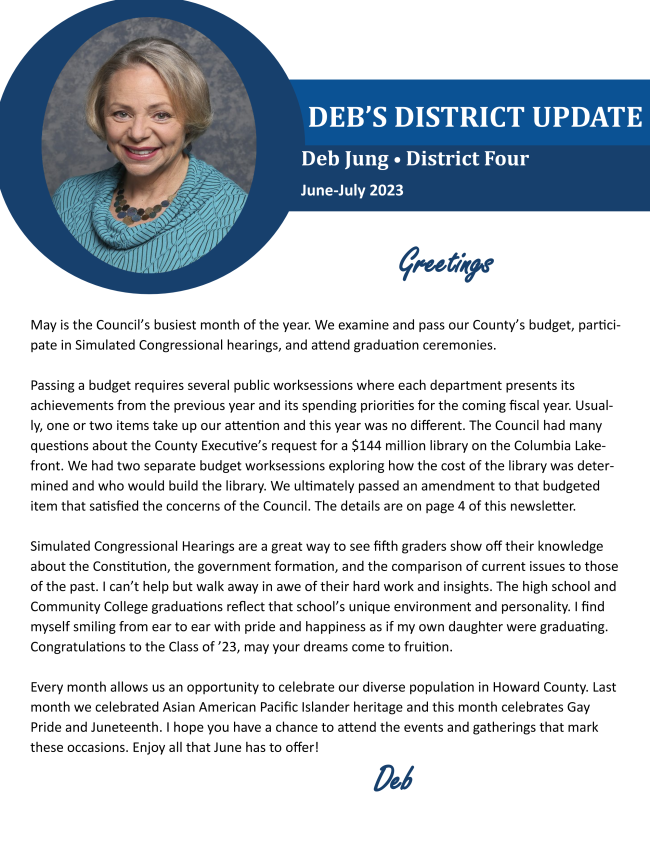 Budget update, District 4 news, County information
