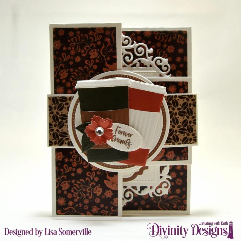 Stamp Set_ Festive Favors Tag Sentiments_ Custom Dies_ Half-Shutter Card with Layers_ Belly Band_ Beverage Cup_ Circles_ Pierced Circles_ Festive Favors _flower_ leaves_ tag__ Vintage Labels_ Double Pierced Vintage Labels_ Pierced Rectangles_ Filigree Frames_ Paper Collection_ Latte Love