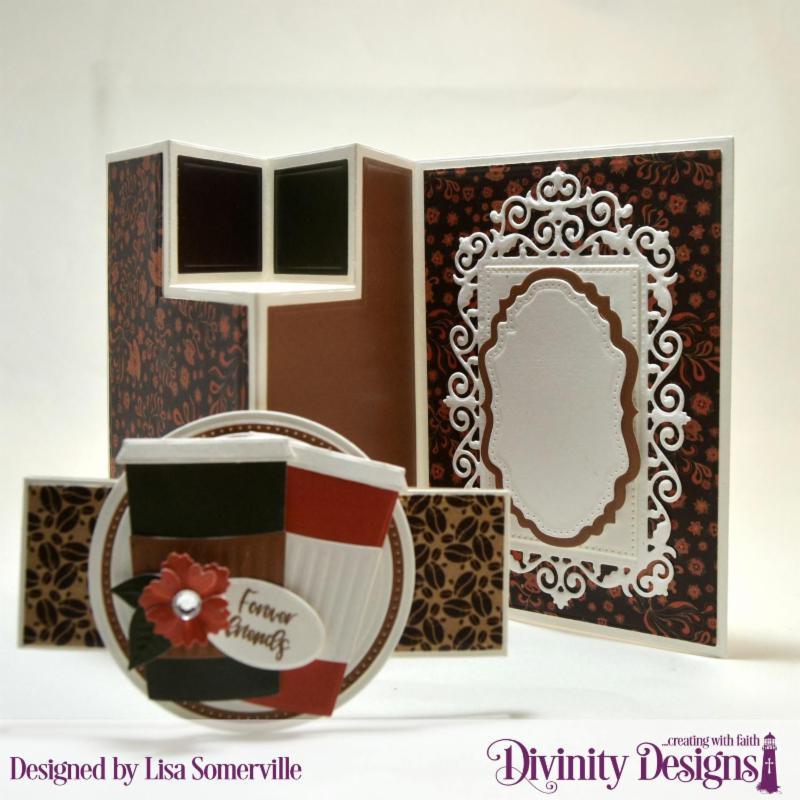 Stamp Set_ Festive Favors Tag Sentiments_ Custom Dies_ Half-Shutter Card with Layers_ Belly Band_ Beverage Cup_ Circles_ Pierced Circles_ Festive Favors _flower_ leaves_ tag__ Vintage Labels_ Double Pierced Vintage Labels_ Pierced Rectangles_ Filigree Frames_ Paper Collection_ Latte Love