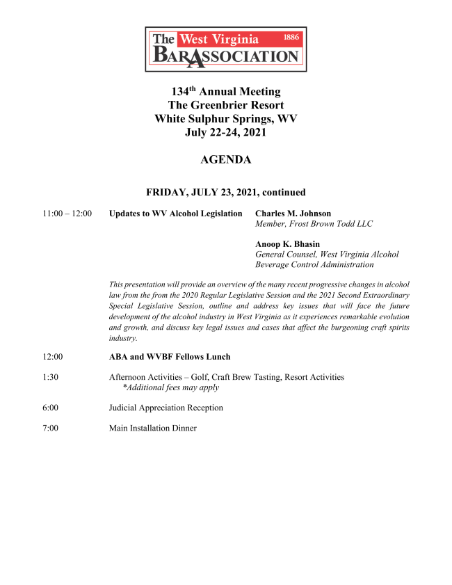 The West Virginia Bar Association Annual Meeting