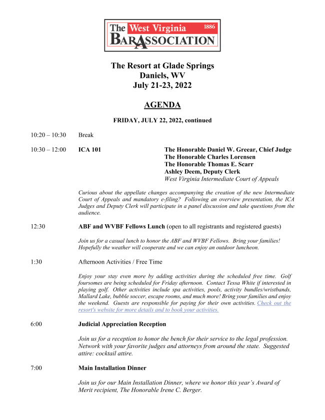 The West Virginia Bar Association Annual Meeting