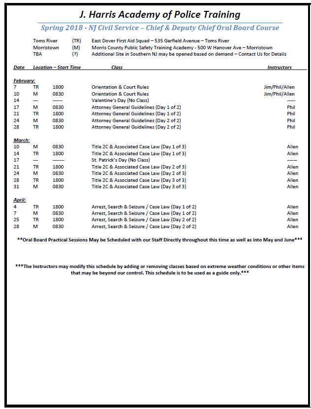 2018 NJ Civil Service Chief & Deputy Chief Exam