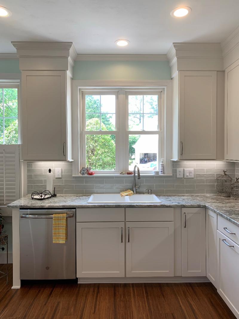 Horton Kitchen After Remodel White Cabinets Glass Subway Tile Backsplash