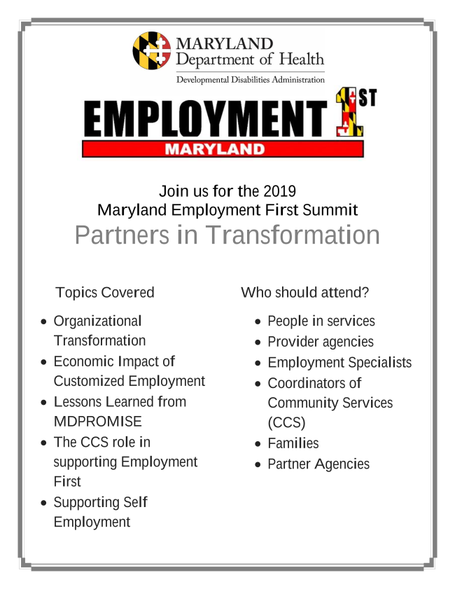 Maryland Employment First Summit Oct. 11, 2019