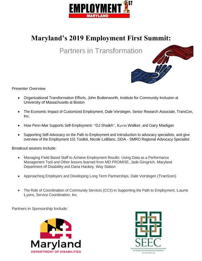 Maryland Employment First Summit Oct. 11, 2019